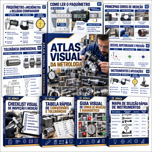 Kit do Atlas Essencial de Metrologia com fichas ilustradas de instrumentos